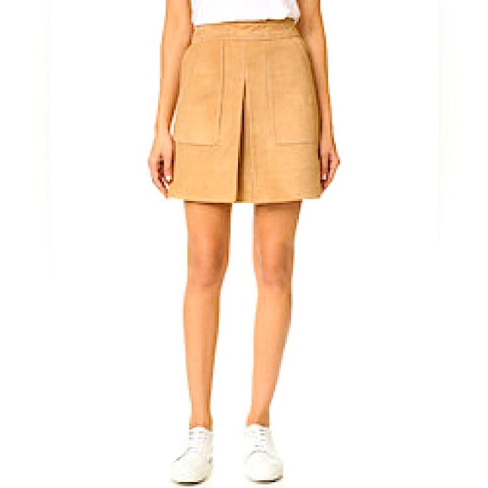 VINCE Inverted Pleat Suede Miniskirt